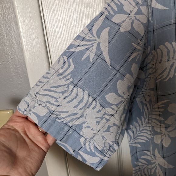 Club Room Linen/Cotton Tropical‎ Foliage Casual Blue Button Down Size Large - Picture 5 of 6